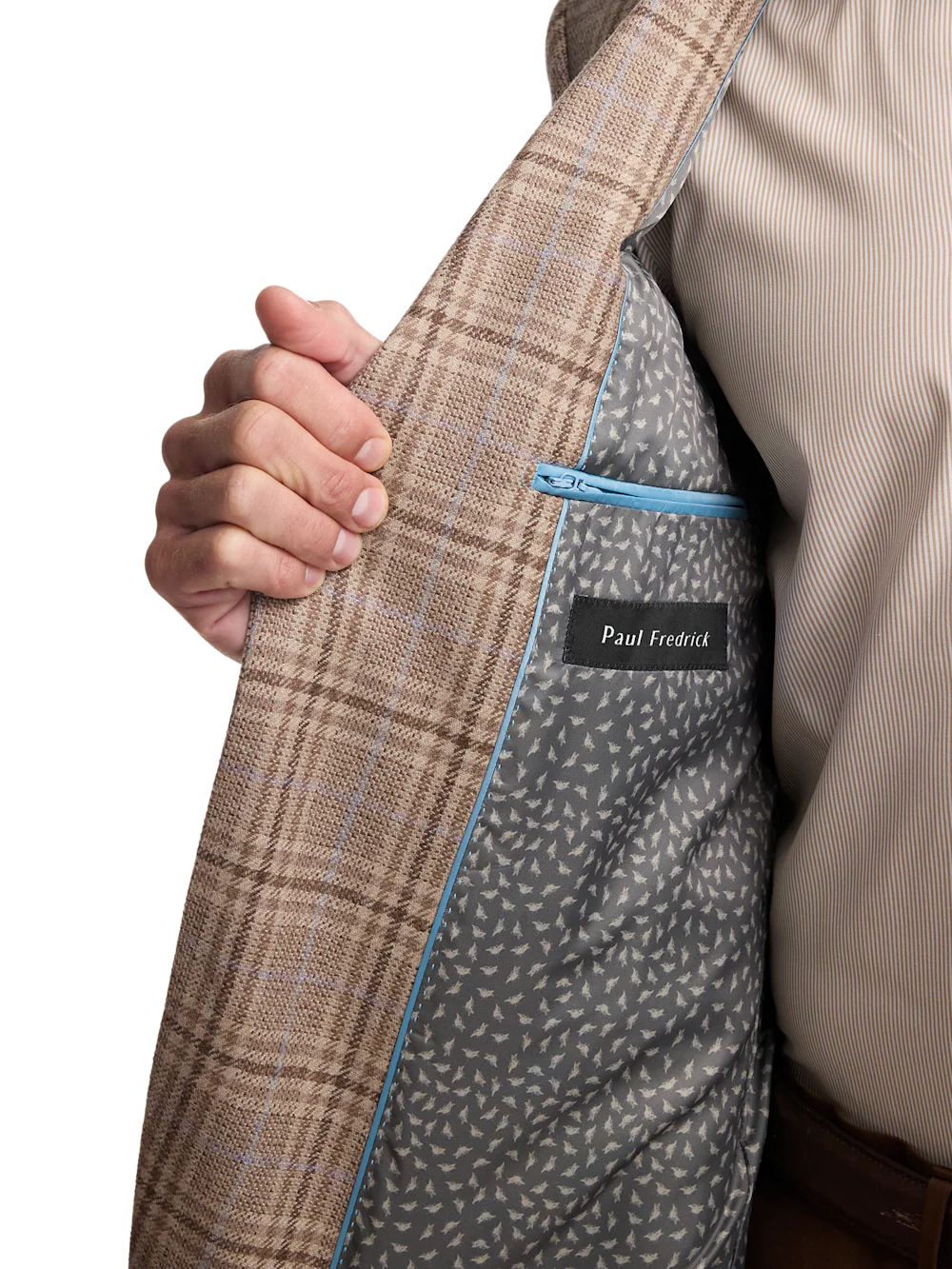 Wool Plaid Single Breasted Notch Lapel Sport Coat - Tan - Image 5