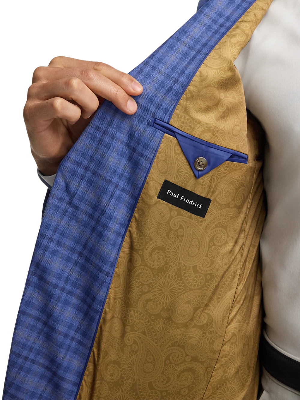 Wool Plaid Single Breasted Peak Lapel Sport Coat - Blue - Image 4