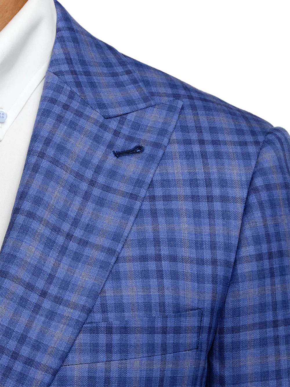 Wool Plaid Single Breasted Peak Lapel Sport Coat - Blue - Image 6
