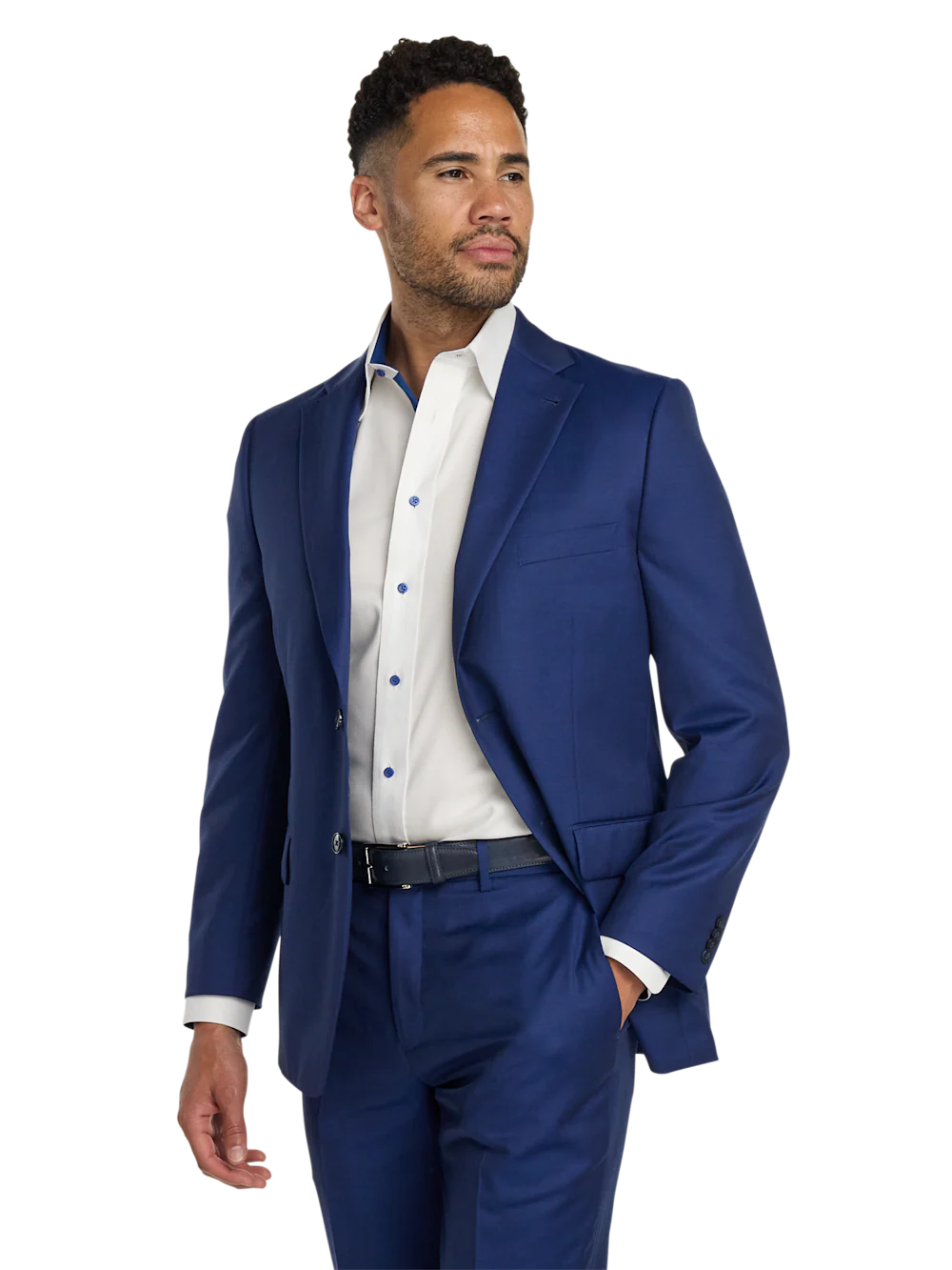 Wool Solid Single Breasted Notch Lapel Suit Jacket - Blue - Image 2
