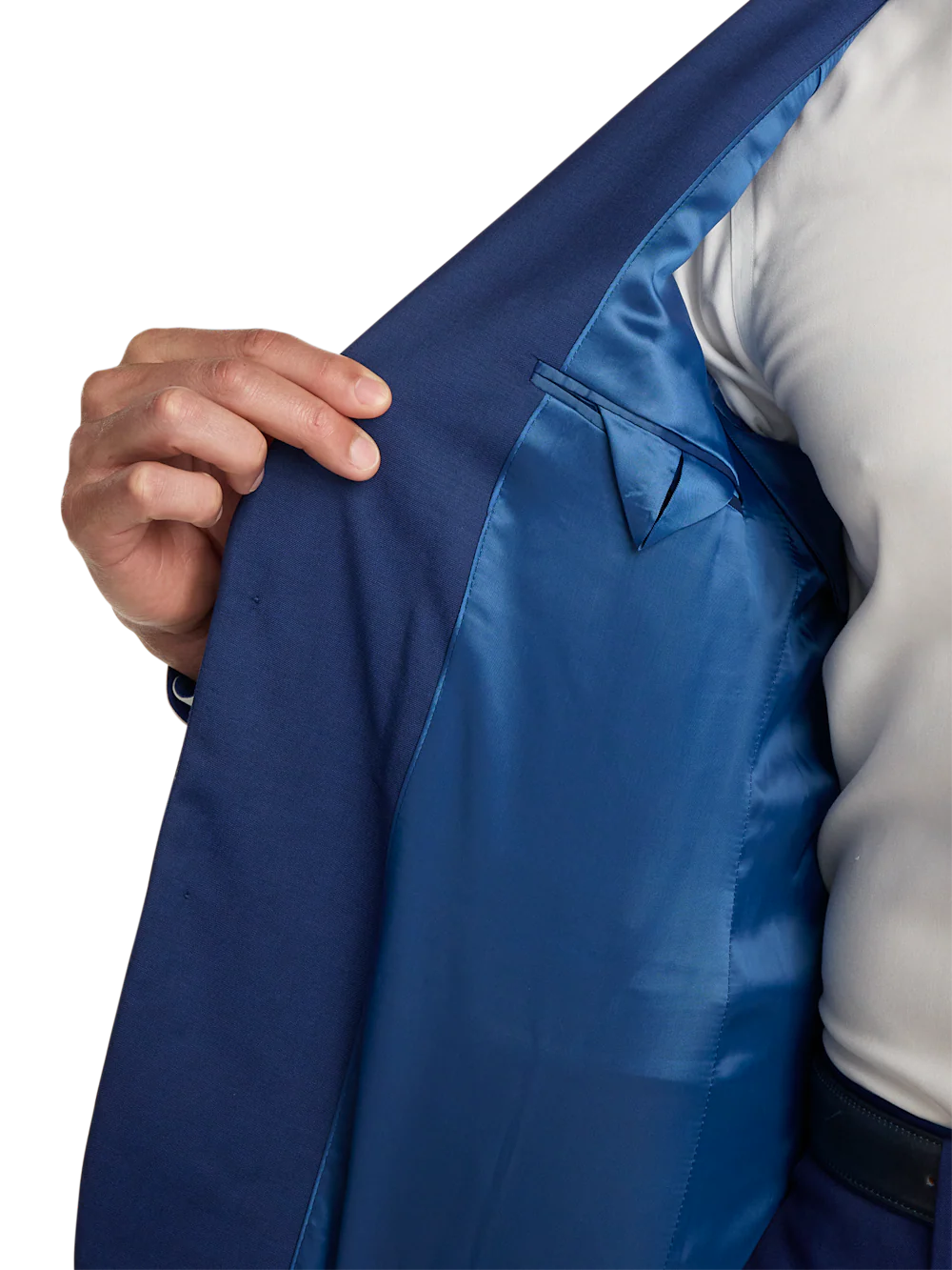 Wool Solid Single Breasted Notch Lapel Suit Jacket - Blue - Image 4