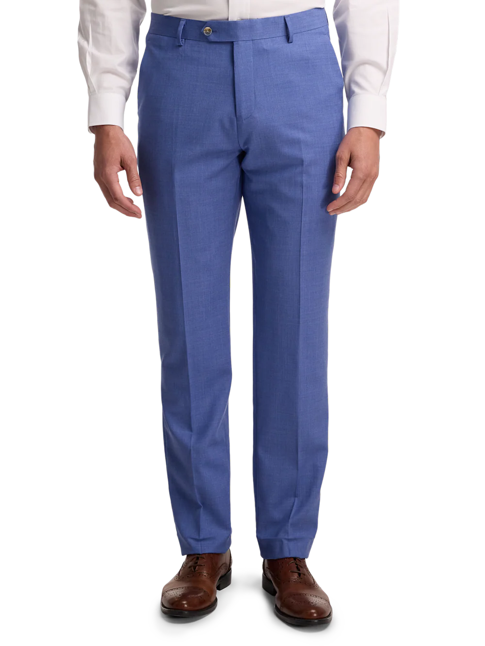 Wool Stretch Bengaline Flat Front Suit Pants - French Blue - Image 2