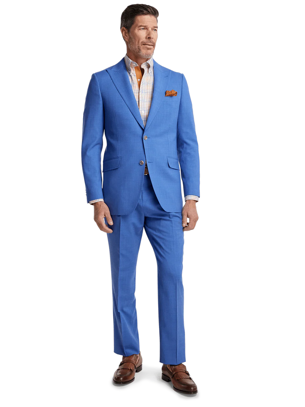Wool Stretch Bengaline Peak Lapel Suit - French Blue - Image 2
