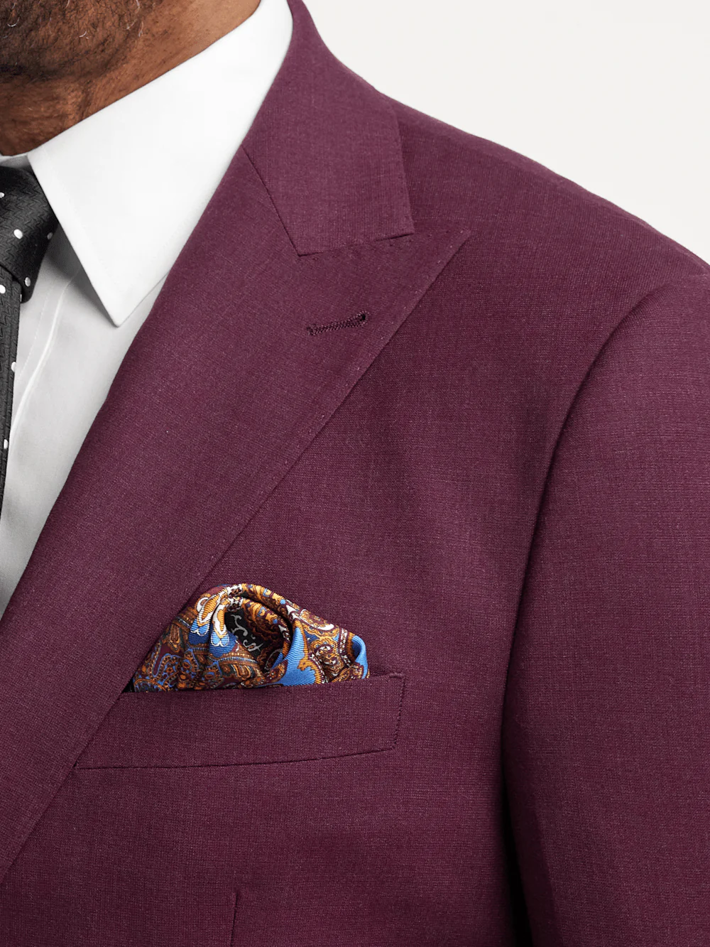 Wool Stretch Bengaline Peak Lapel Suit Jacket - Plum - Image 6