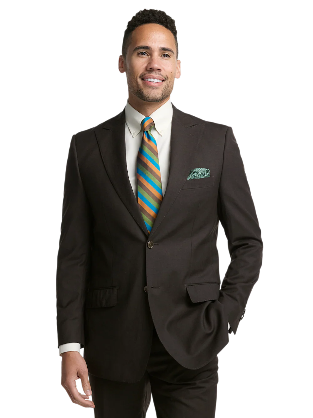 Wool Stretch Bengaline Peak Lapel Suit Jacket - Dark Brown - Image 2