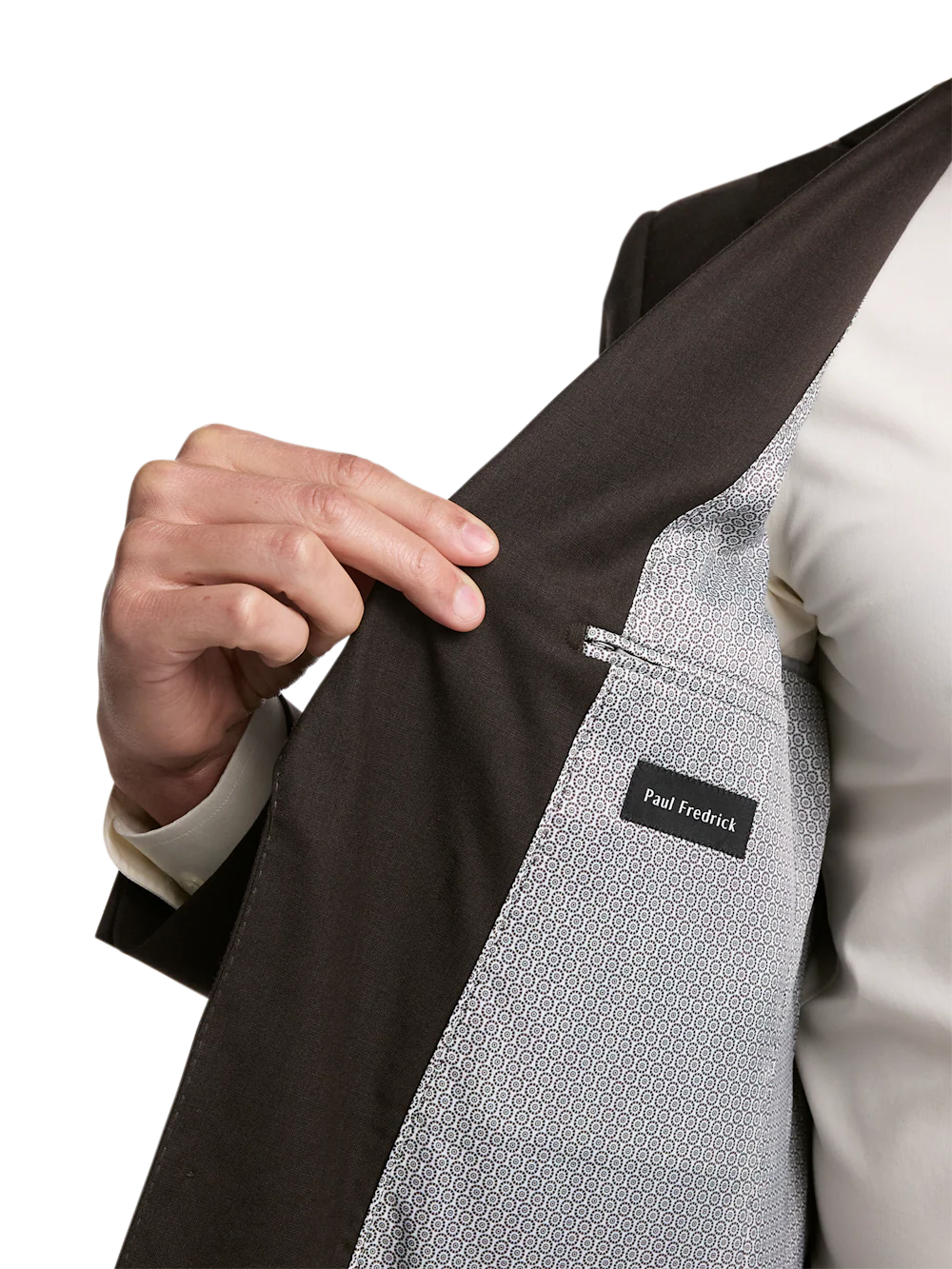 Wool Stretch Bengaline Peak Lapel Suit Jacket - Dark Brown - Image 4