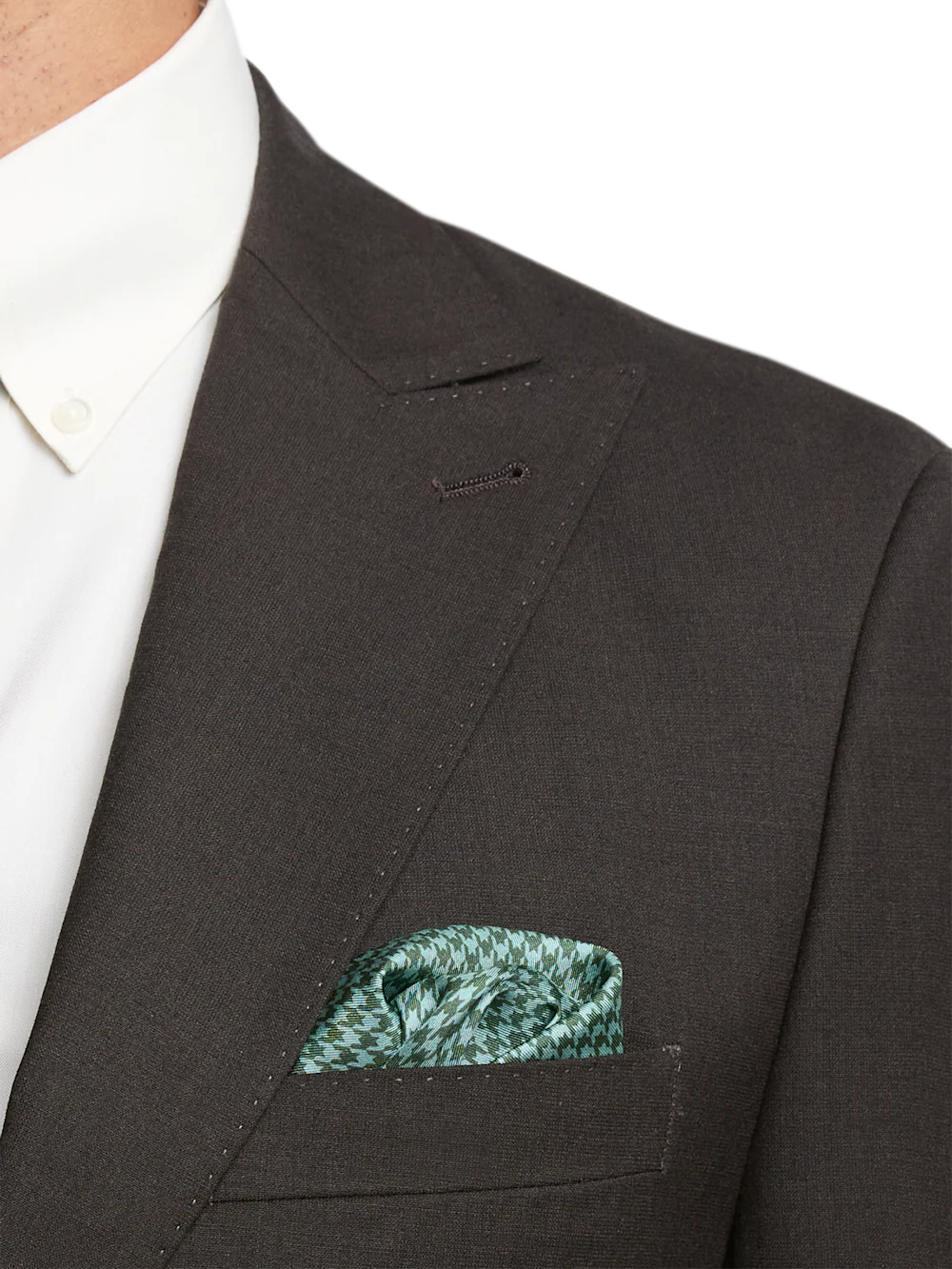 Wool Stretch Bengaline Peak Lapel Suit Jacket - Dark Brown - Image 6