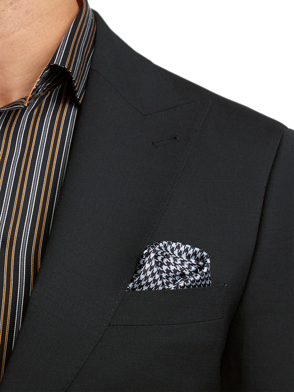 Wool Stretch Bengaline Peak Lapel Suit Jacket - Black - Image 6