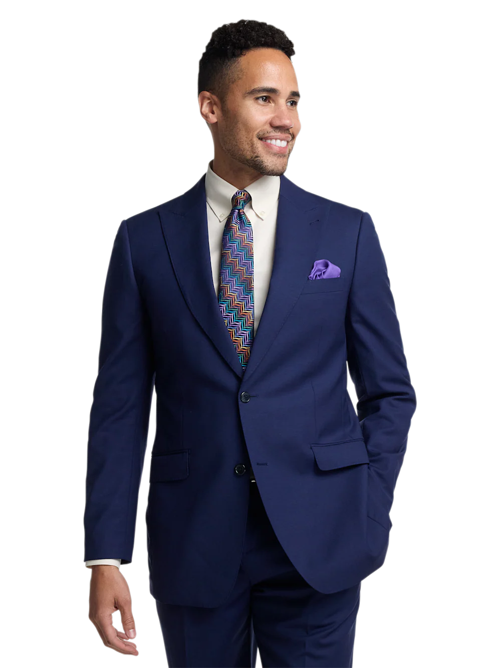 Wool Stretch Bengaline Peak Lapel Suit Jacket - Blue - Image 2