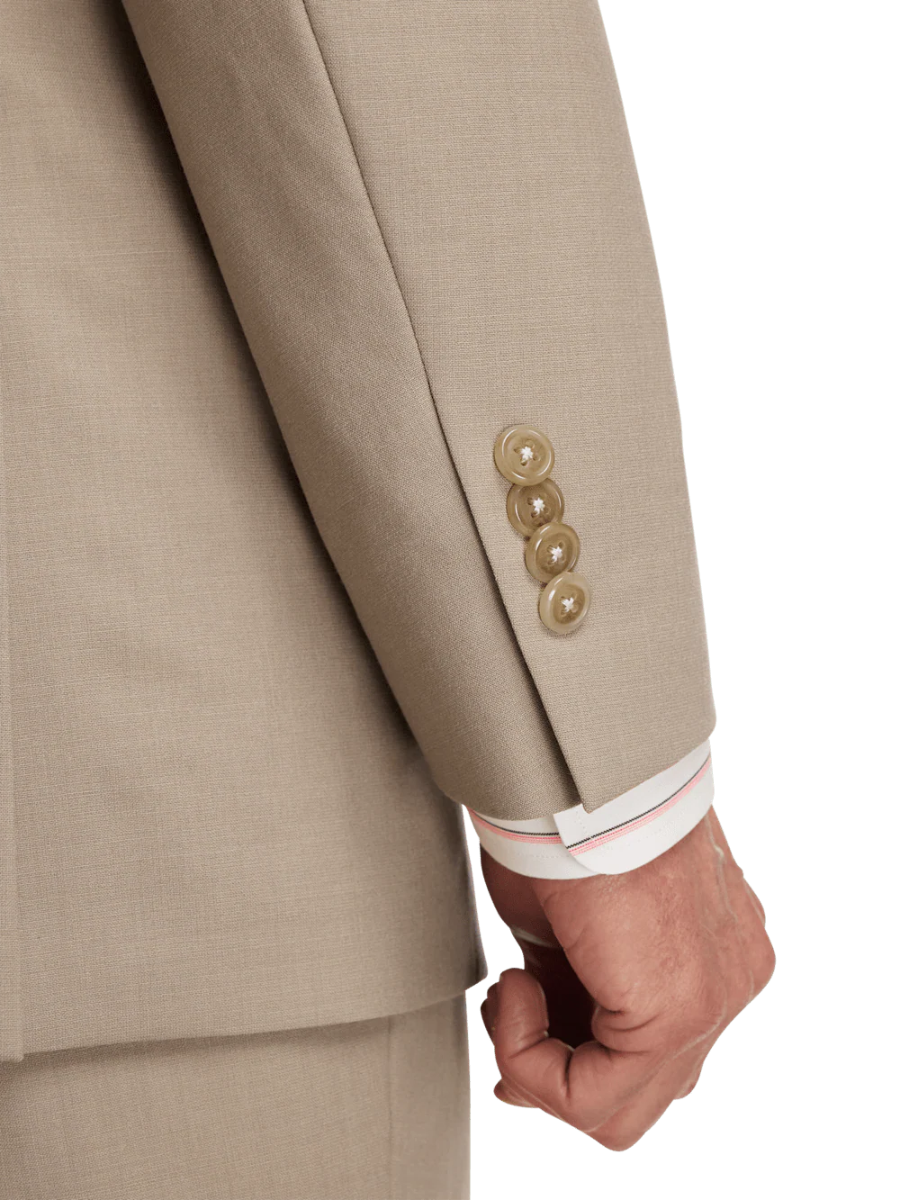 Wool Stretch Bengaline Peak Lapel Suit Jacket - Light Tan - Image 3