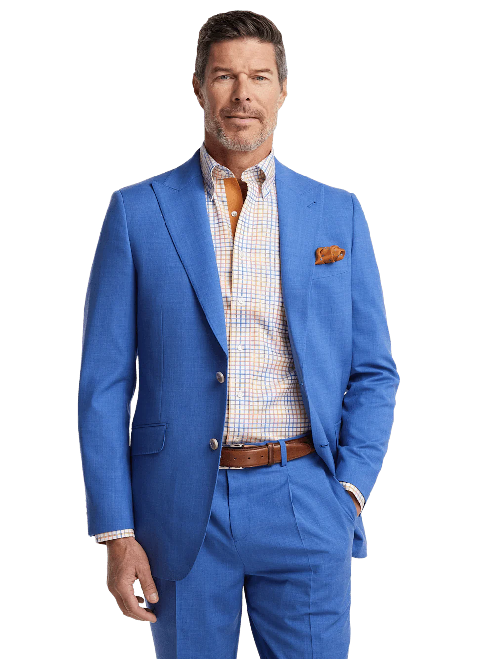 Wool Stretch Bengaline Peak Lapel Suit Jacket - French Blue - Image 2