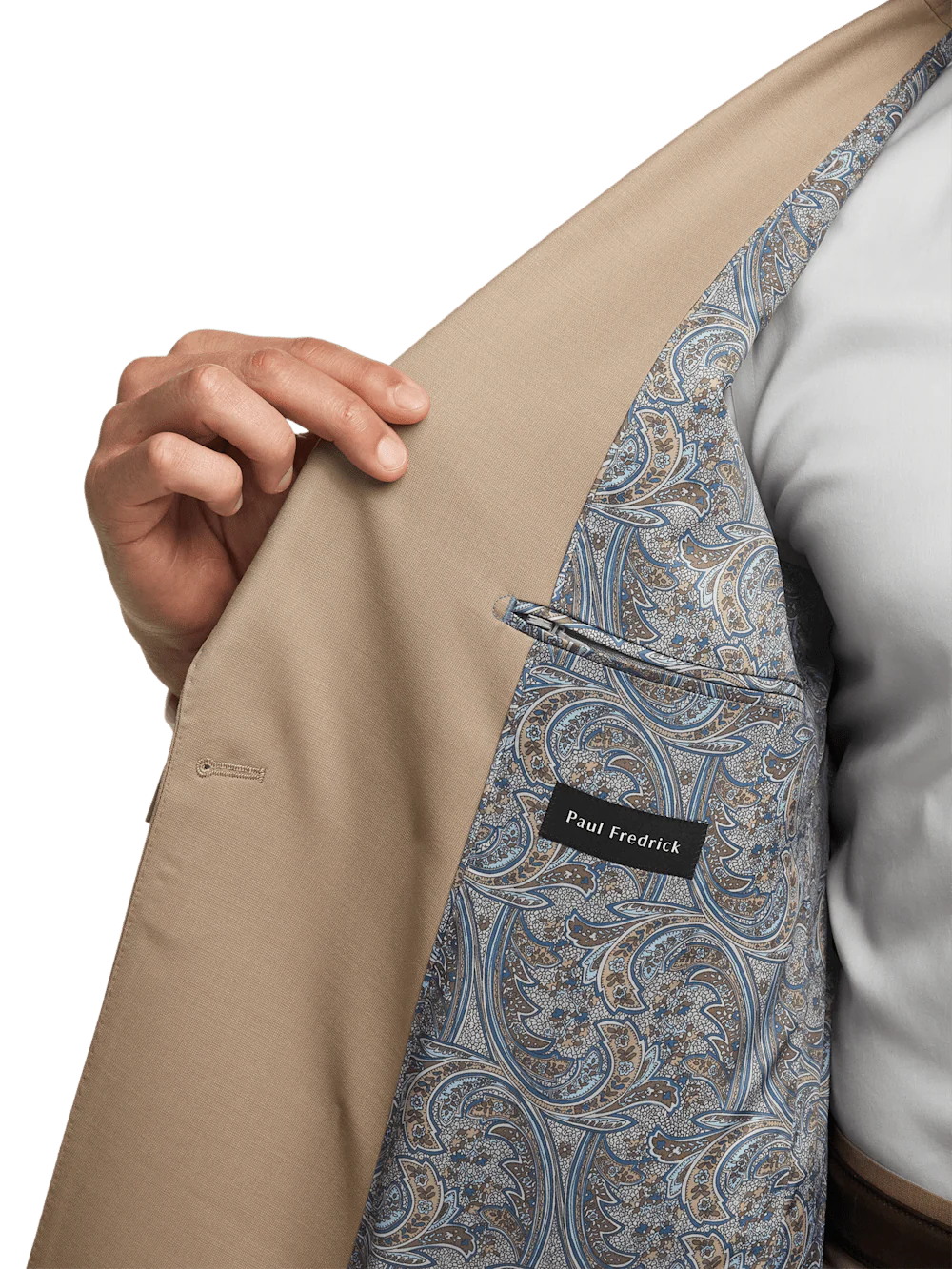 Wool Stretch Bengaline Peak Lapel Suit Jacket - Light Tan - Image 4