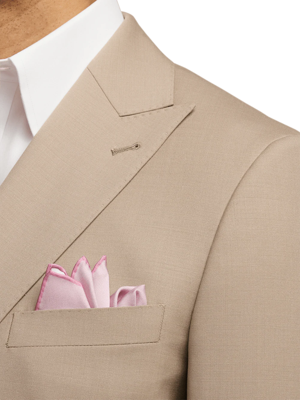 Wool Stretch Bengaline Peak Lapel Suit Jacket - Light Tan - Image 6