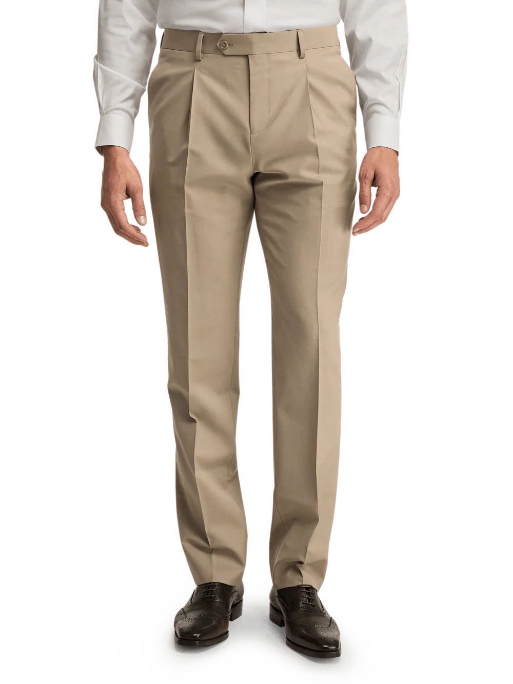 Wool Stretch Bengaline Pleated Suit Pants - Light Tan - Image 2