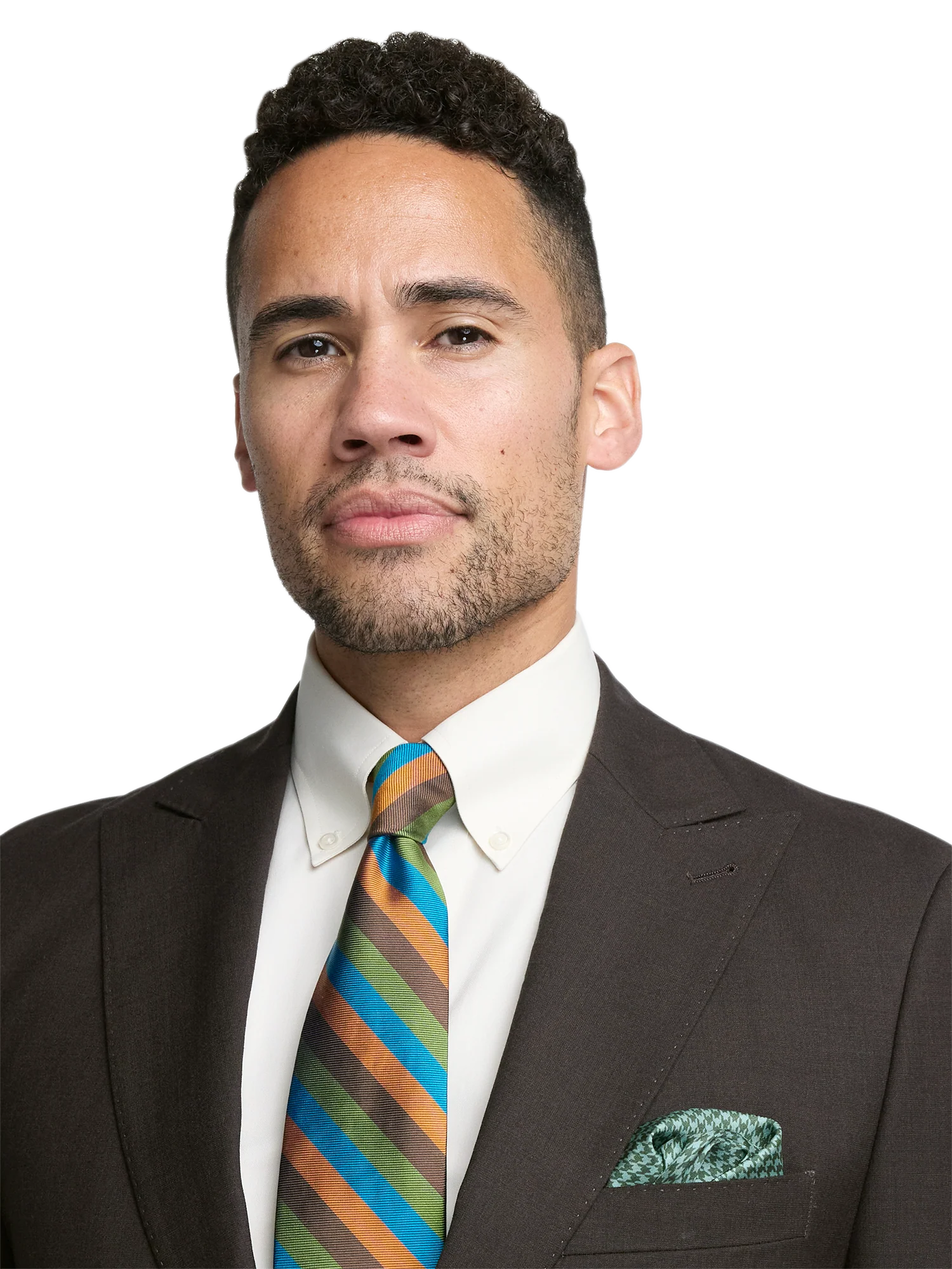 Wool Stretch Bengaline Single Breasted Peak Lapel Suit - Dark Brown - Image 3