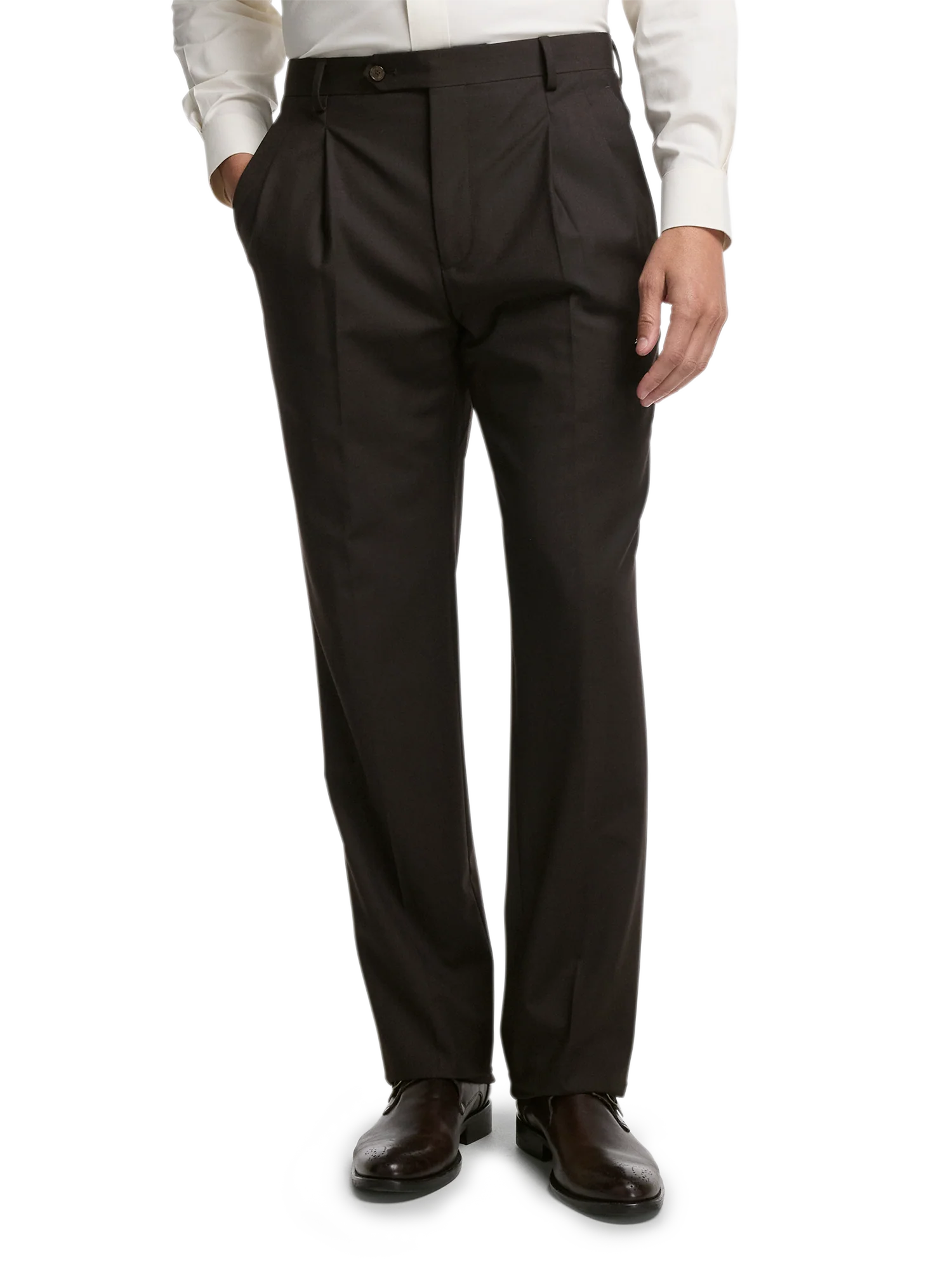 Wool Stretch Bengaline Single Breasted Peak Lapel Suit - Dark Brown - Image 8