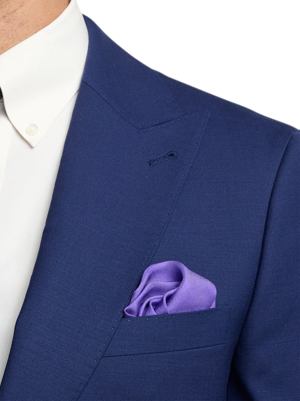 Wool Stretch Bengaline Single Breasted Peak Lapel Suit - Blue - Image 6
