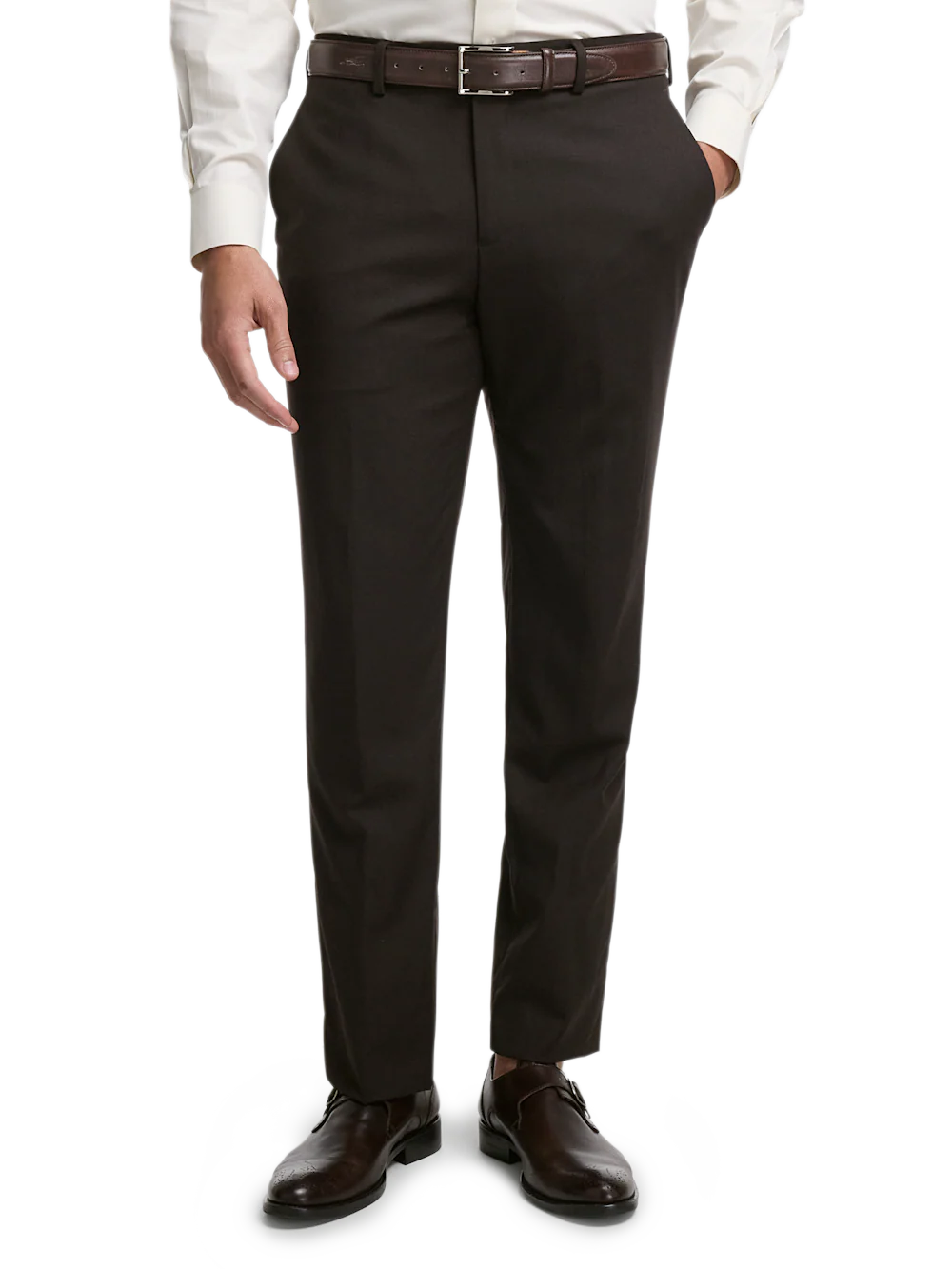 Wool Stretch Bengaline Suit Pants - Dark Brown - Image 2