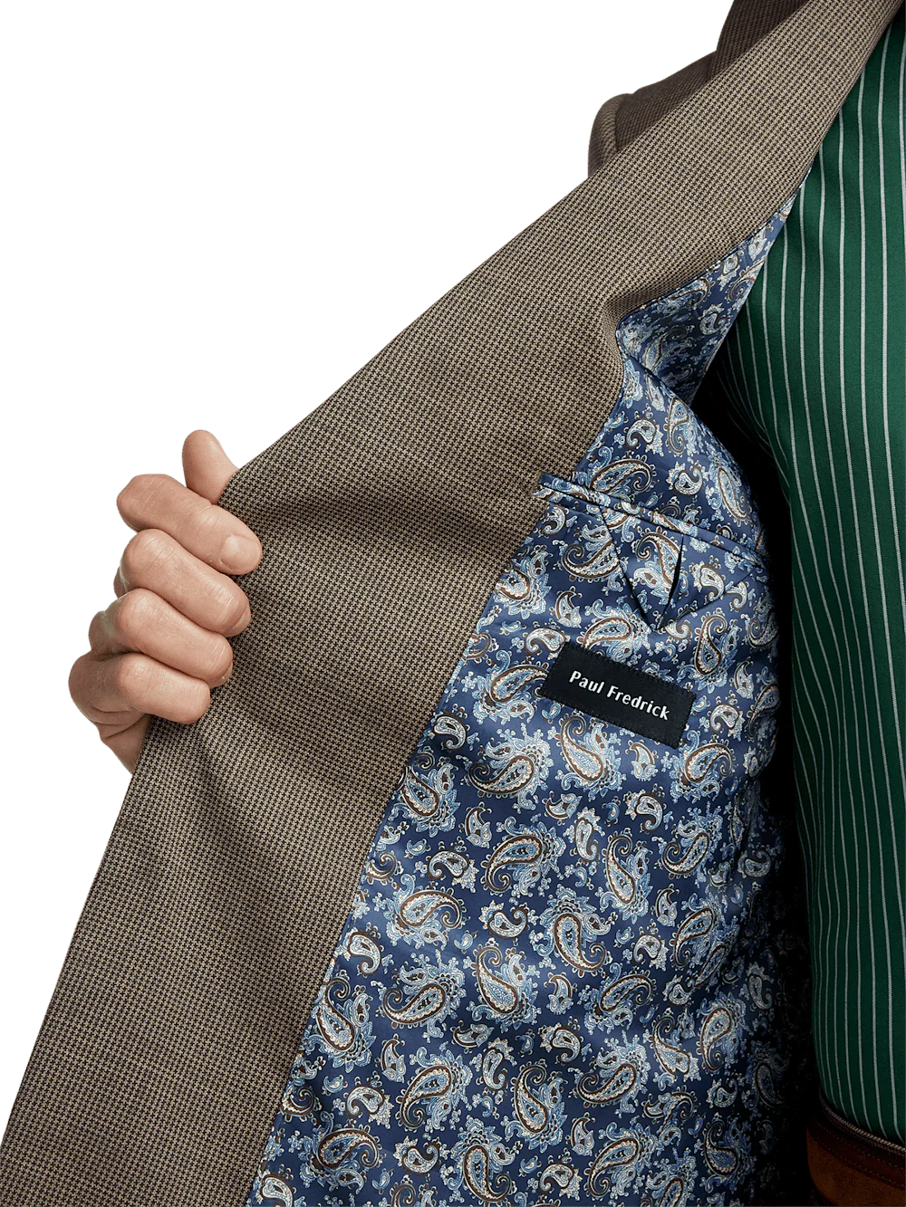 Wool Stretch Micro Check Peak Lapel Suit Jacket - Light Brown - Image 4