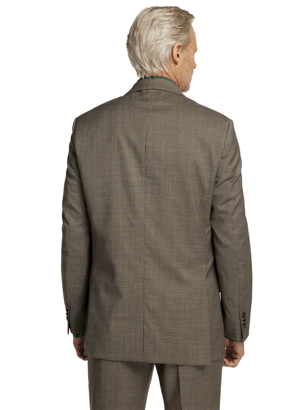 Wool Stretch Micro Check Peak Lapel Suit Jacket - Light Brown - Image 7
