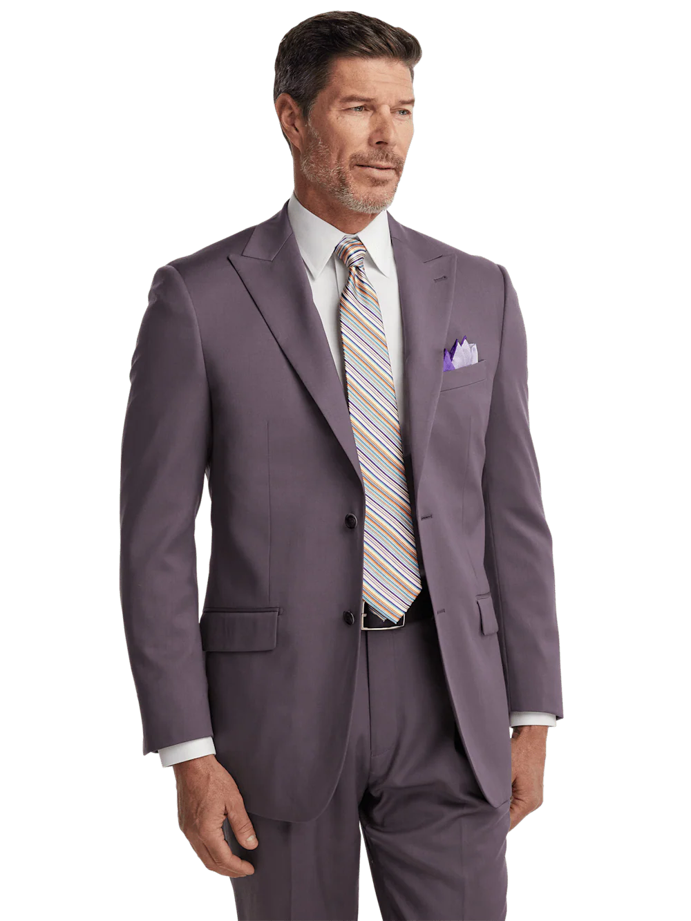 Wool Stretch Single Breasted Peak Lapel Suit Jacket - Slate Purple - Image 2