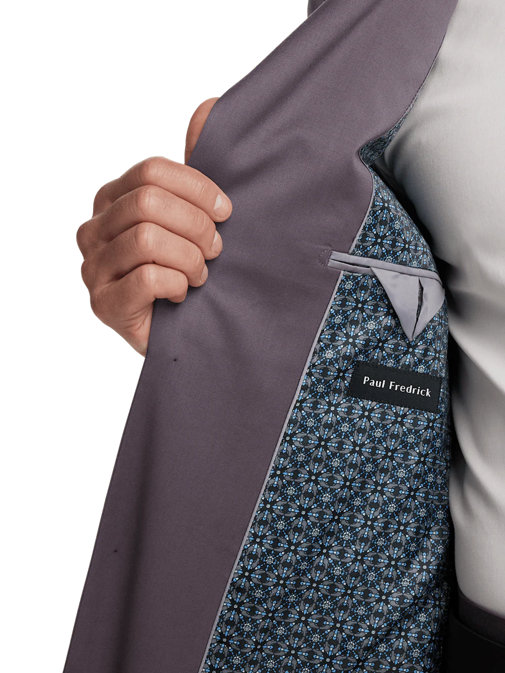 Wool Stretch Single Breasted Peak Lapel Suit Jacket - Slate Purple - Image 4