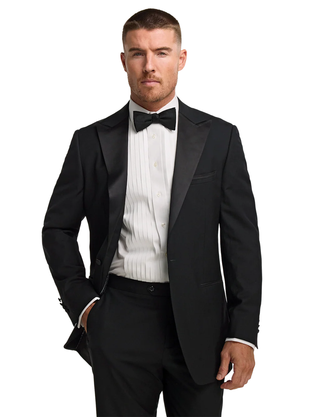 Wool Stretch Single Breasted Peak Lapel Tuxedo Jacket - Black - Image 3