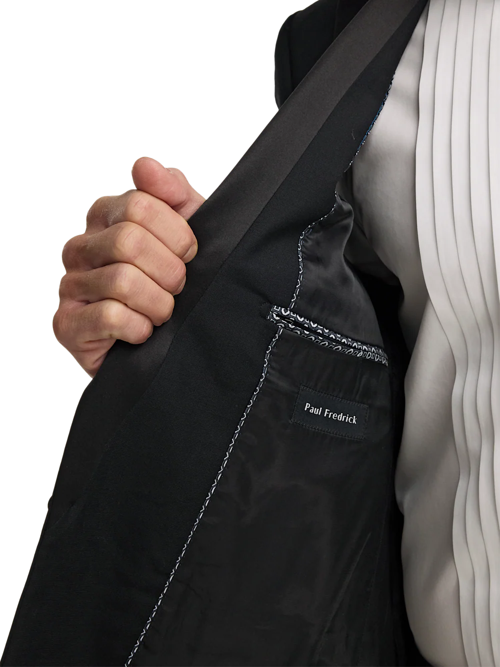 Wool Stretch Single Breasted Peak Lapel Tuxedo Jacket - Black - Image 5