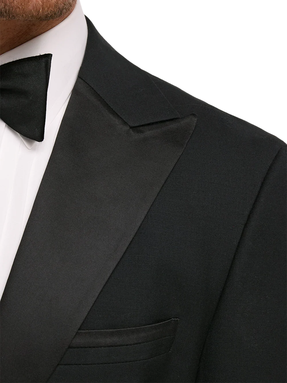 Wool Stretch Single Breasted Peak Lapel Tuxedo Jacket - Black - Image 7