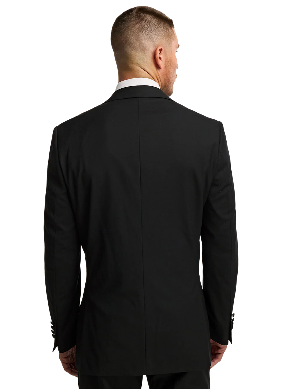 Wool Stretch Single Breasted Peak Lapel Tuxedo Jacket - Black - Image 8
