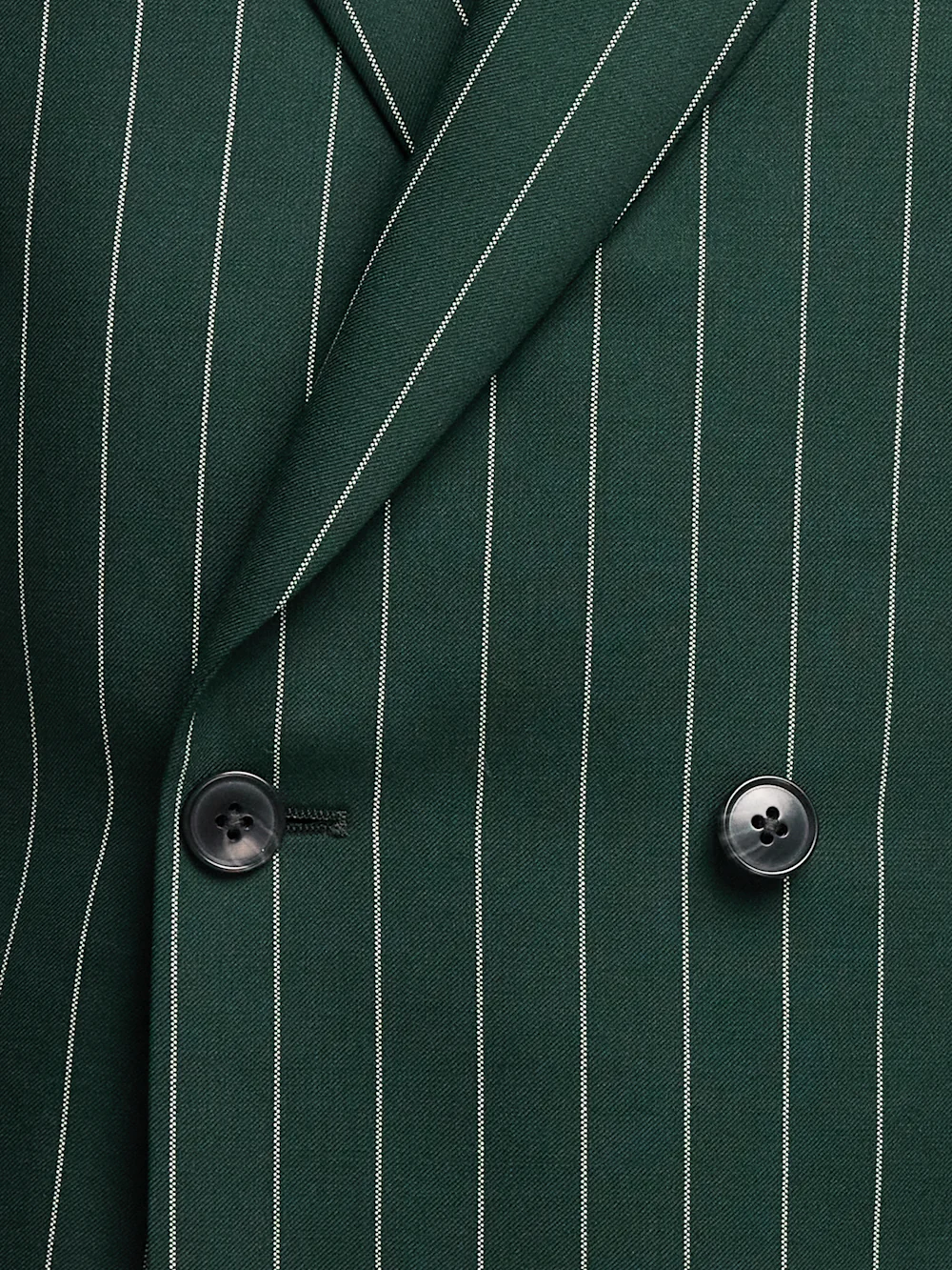 Wool Stretch Stripe Double Breasted Peak Lapel Suit - Dark Green - Image 5