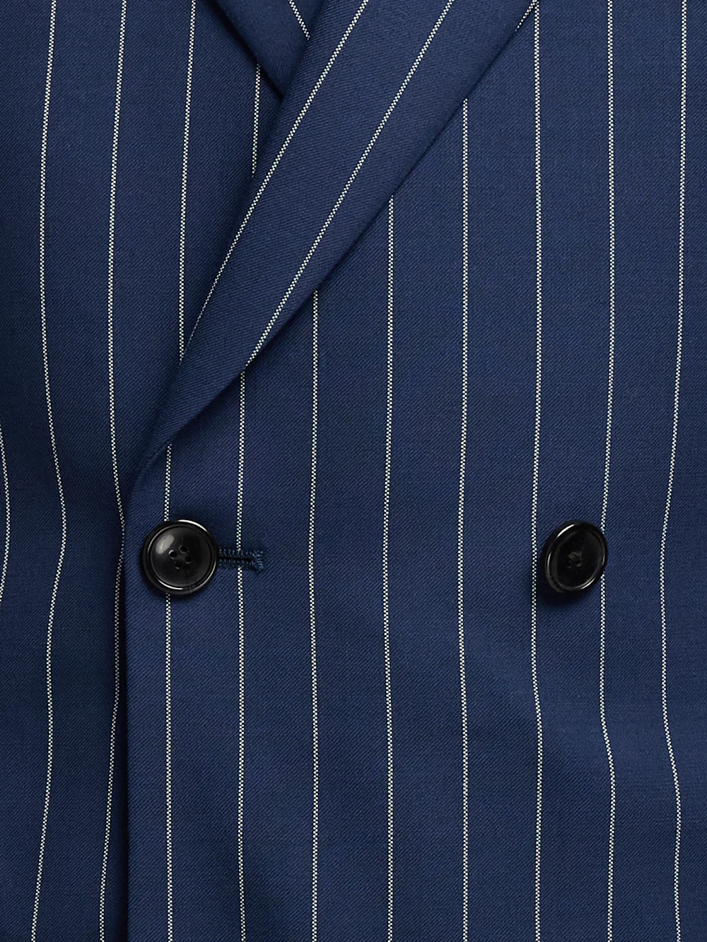 Wool Stretch Stripe Double Breasted Peak Lapel Suit Jacket - Blue - Image 5