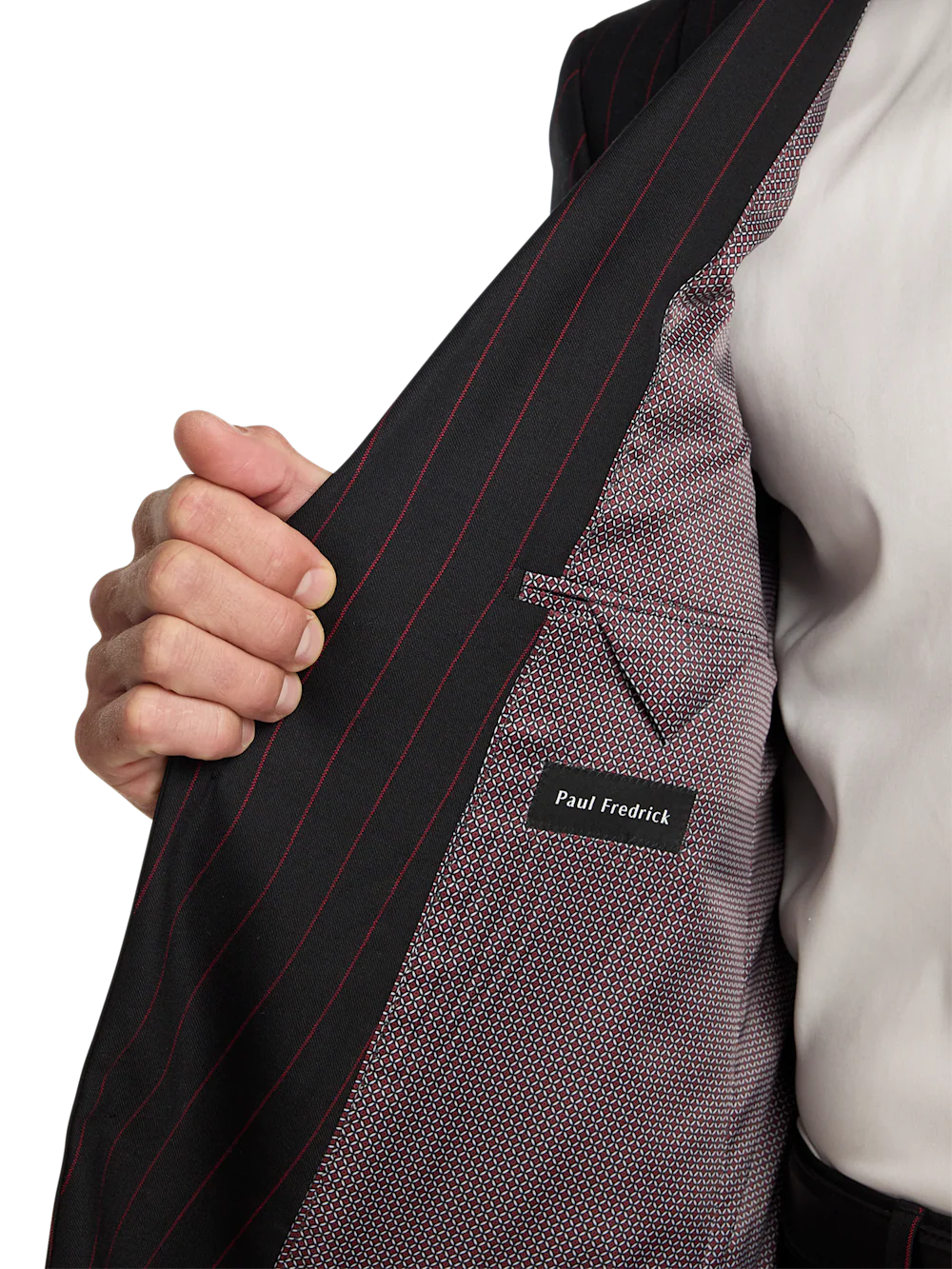 Wool Stretch Stripe Single Breasted Peak Lapel Suit - Black/red - Image 4