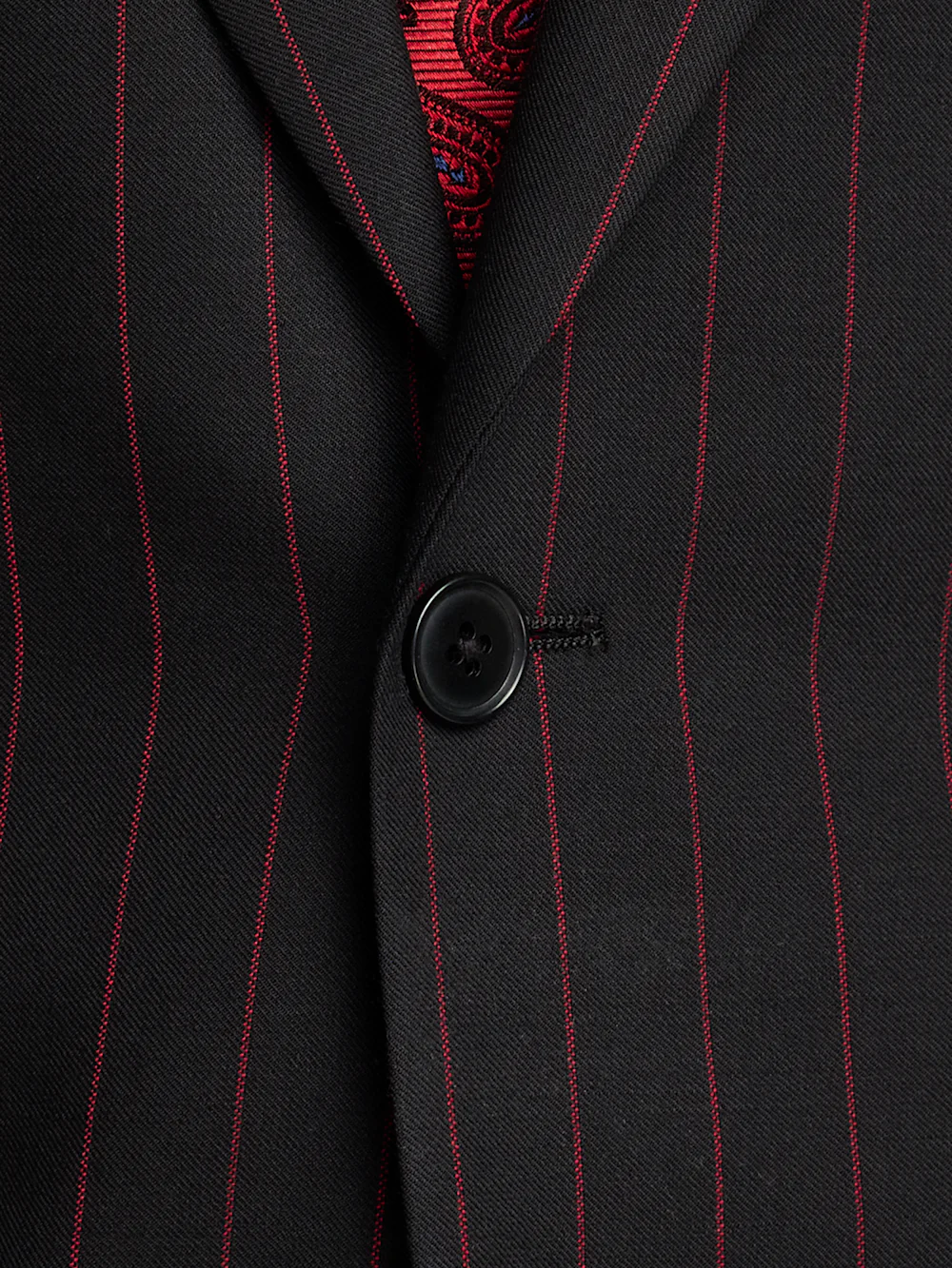 Wool Stretch Stripe Single Breasted Peak Lapel Suit - Black/red - Image 5