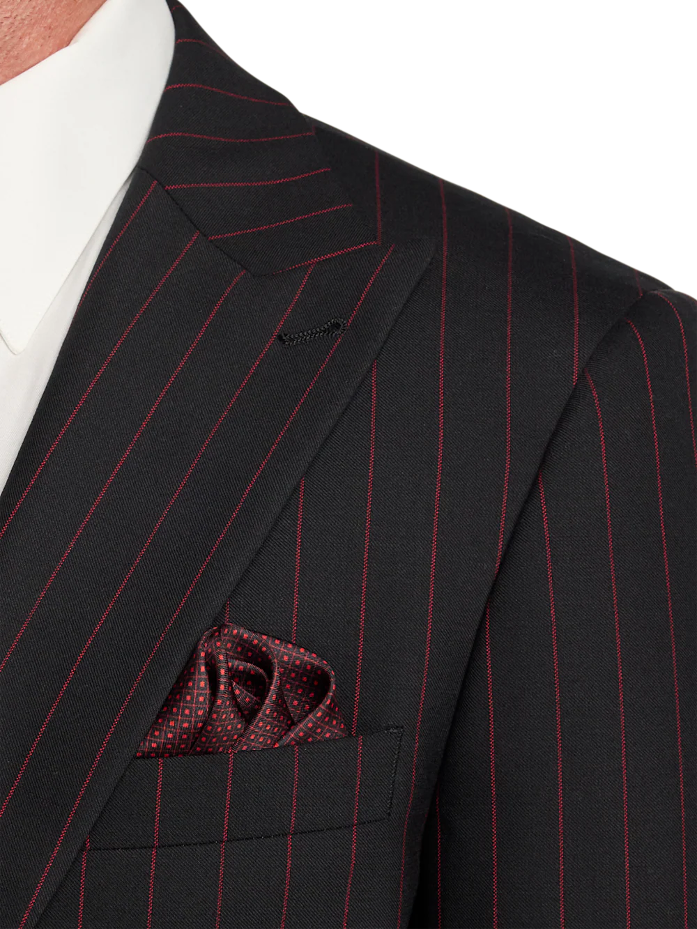 Wool Stretch Stripe Single Breasted Peak Lapel Suit - Black/red - Image 6