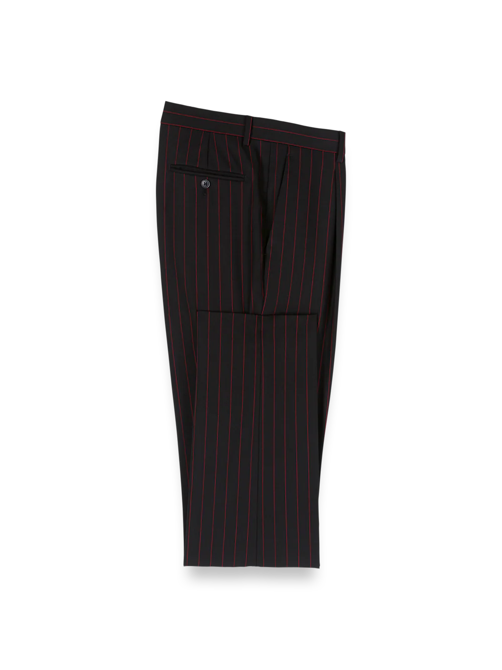 Wool Stretch Stripe Single Breasted Peak Lapel Suit - Black/red - Image 9