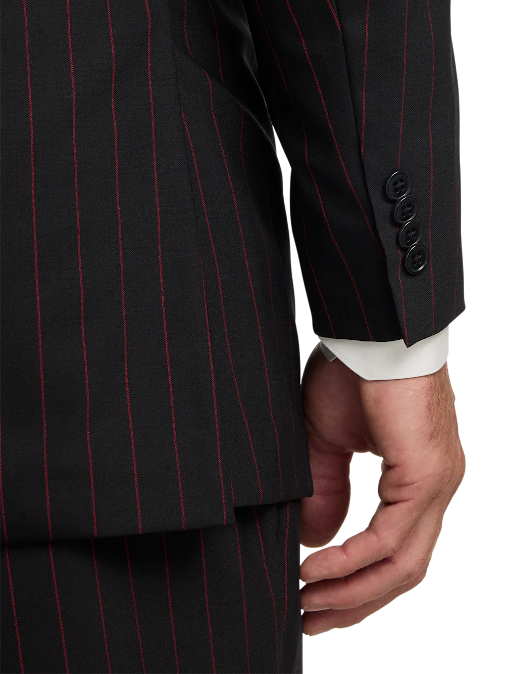 Wool Stretch Stripe Single Breasted Peak Lapel Suit Jacket - Black/red - Image 3