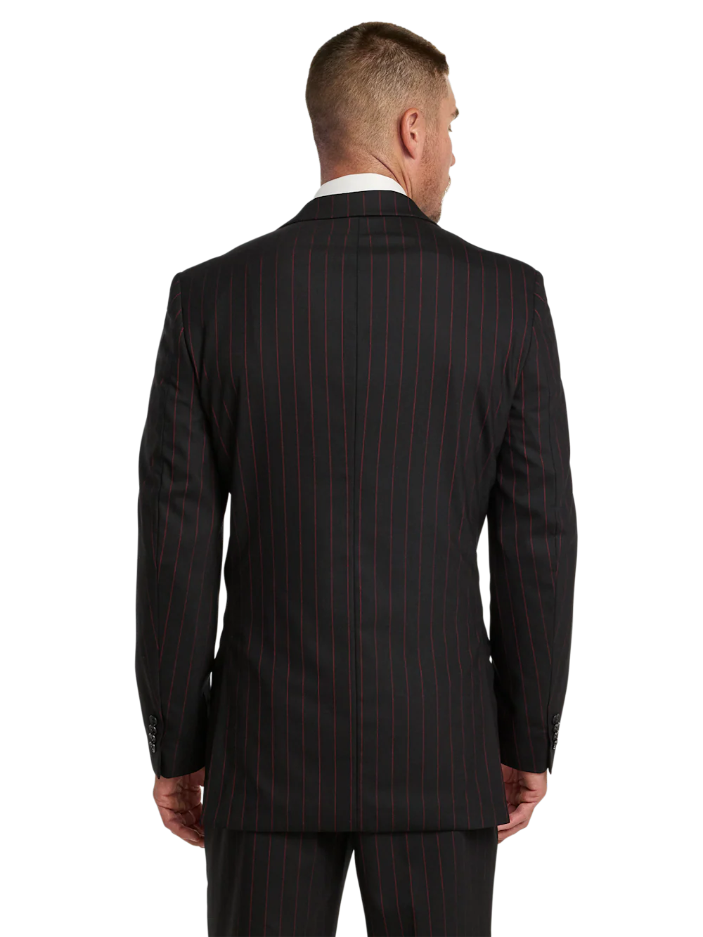 Wool Stretch Stripe Single Breasted Peak Lapel Suit Jacket - Black/red - Image 7
