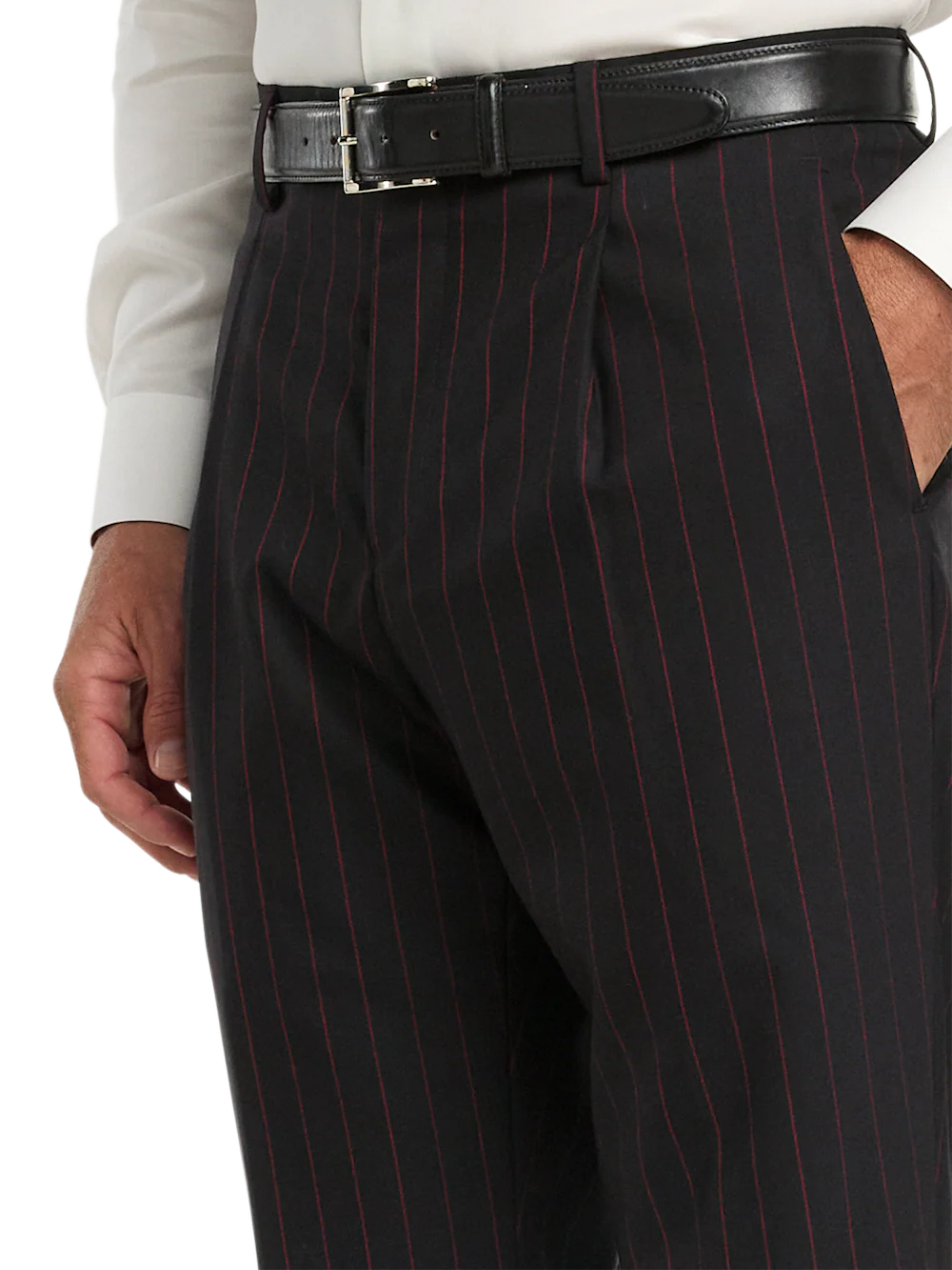 Wool Stretch Stripe Single Pleat Suit Pants - Black/red - Image 3