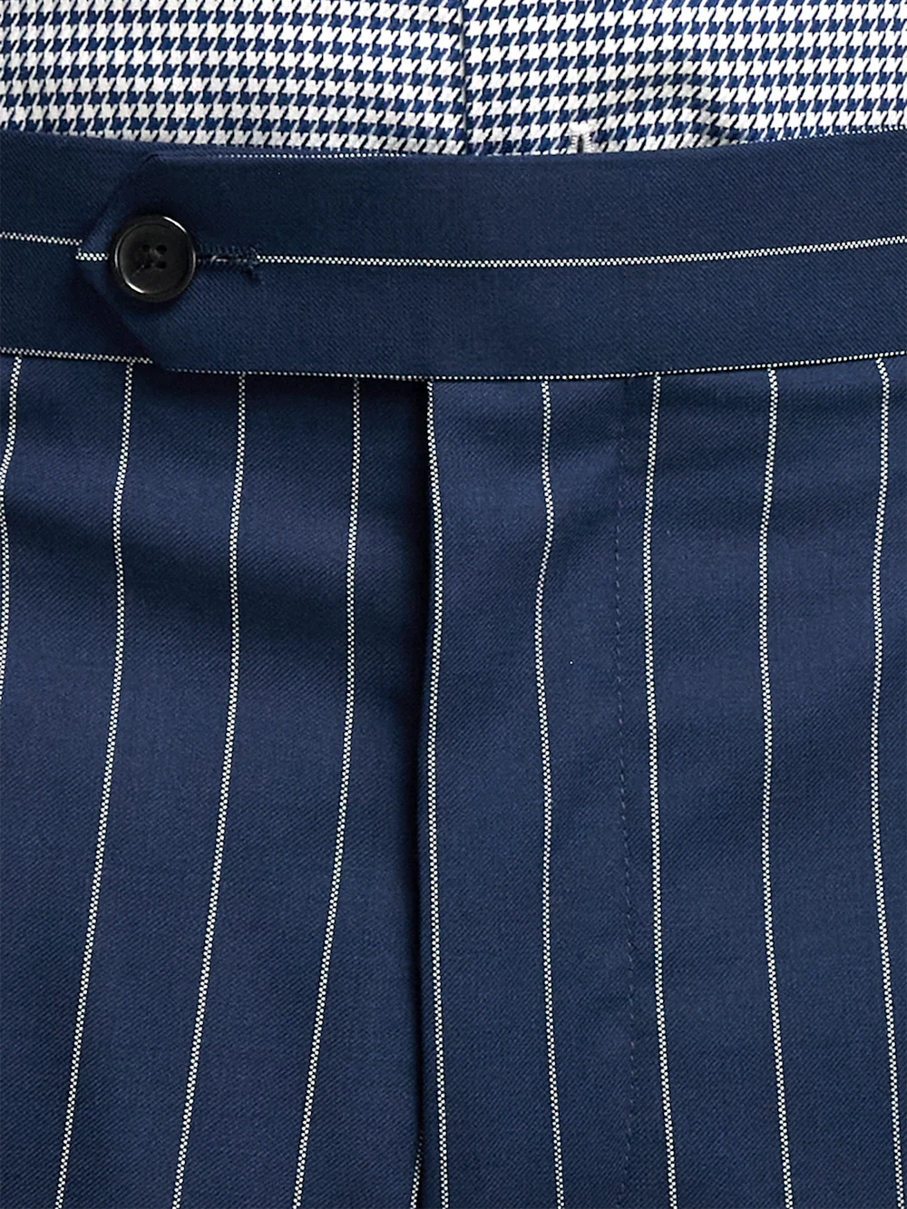 Wool Stretch Stripe Single Pleat Suit Pants - Blue - Image 5