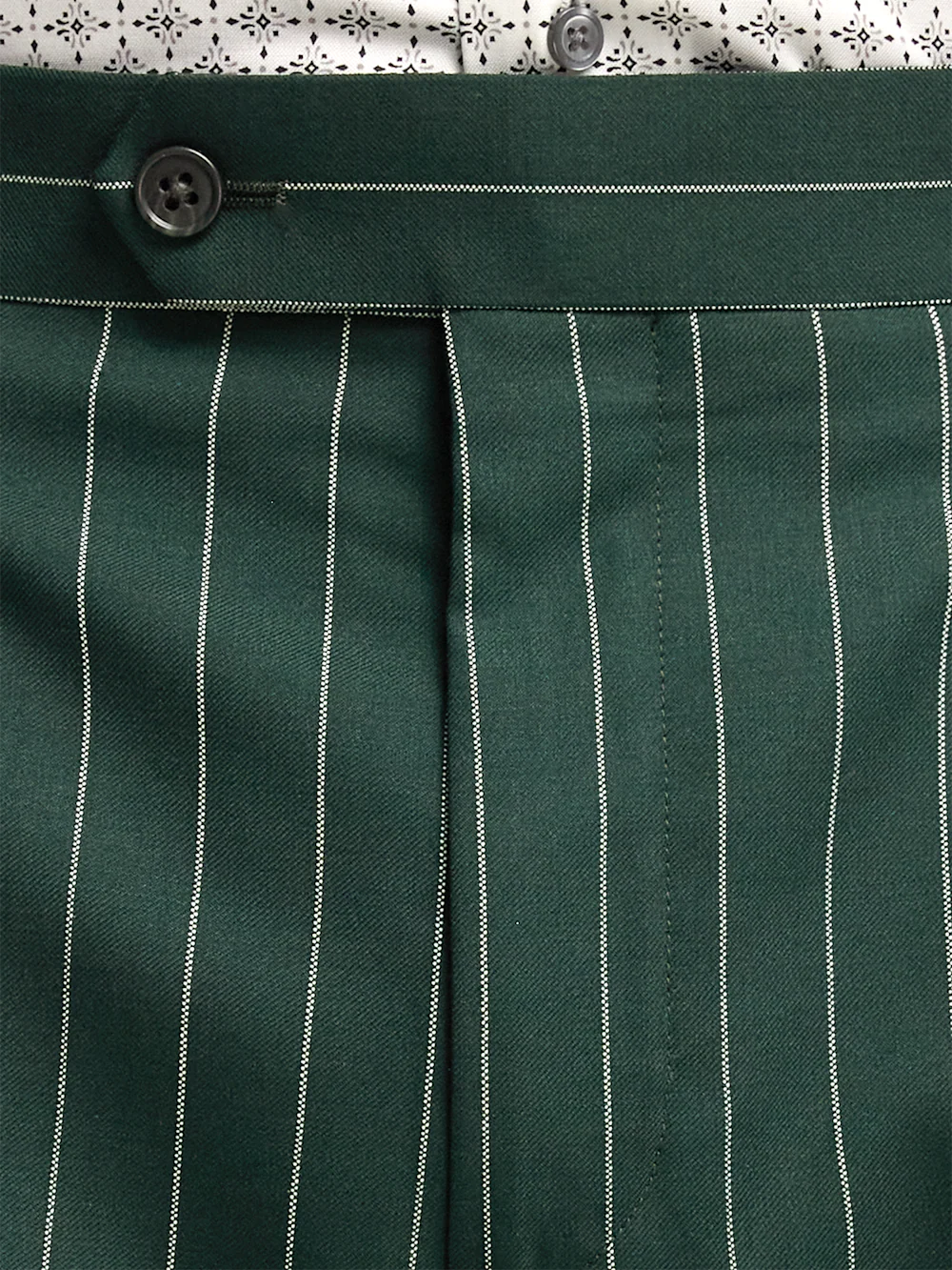 Wool Stretch Stripe Single Pleat Suit Pants - Dark Green - Image 5