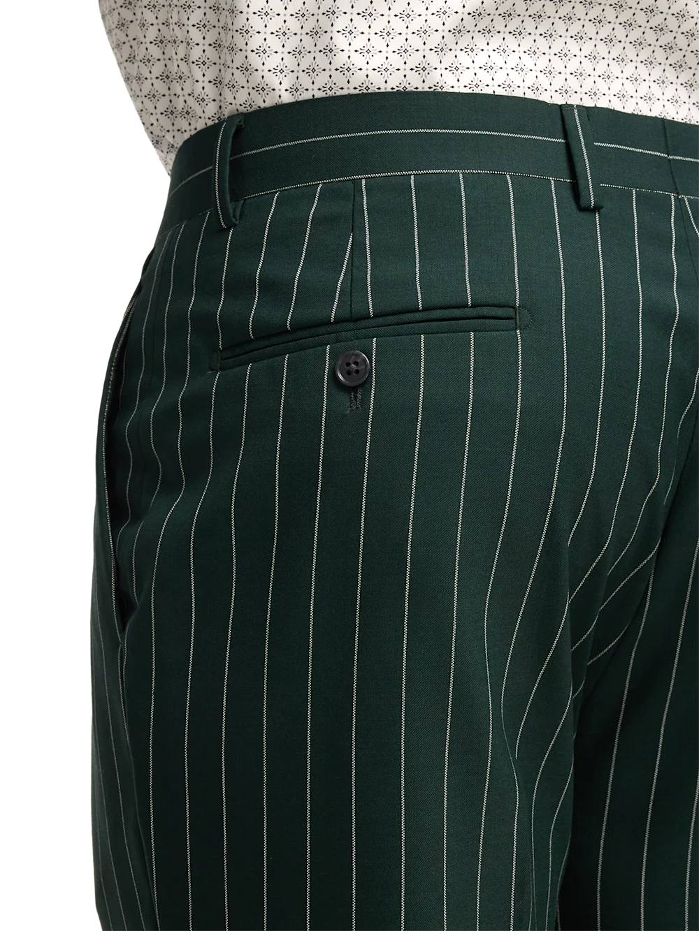 Wool Stretch Stripe Single Pleat Suit Pants - Dark Green - Image 6