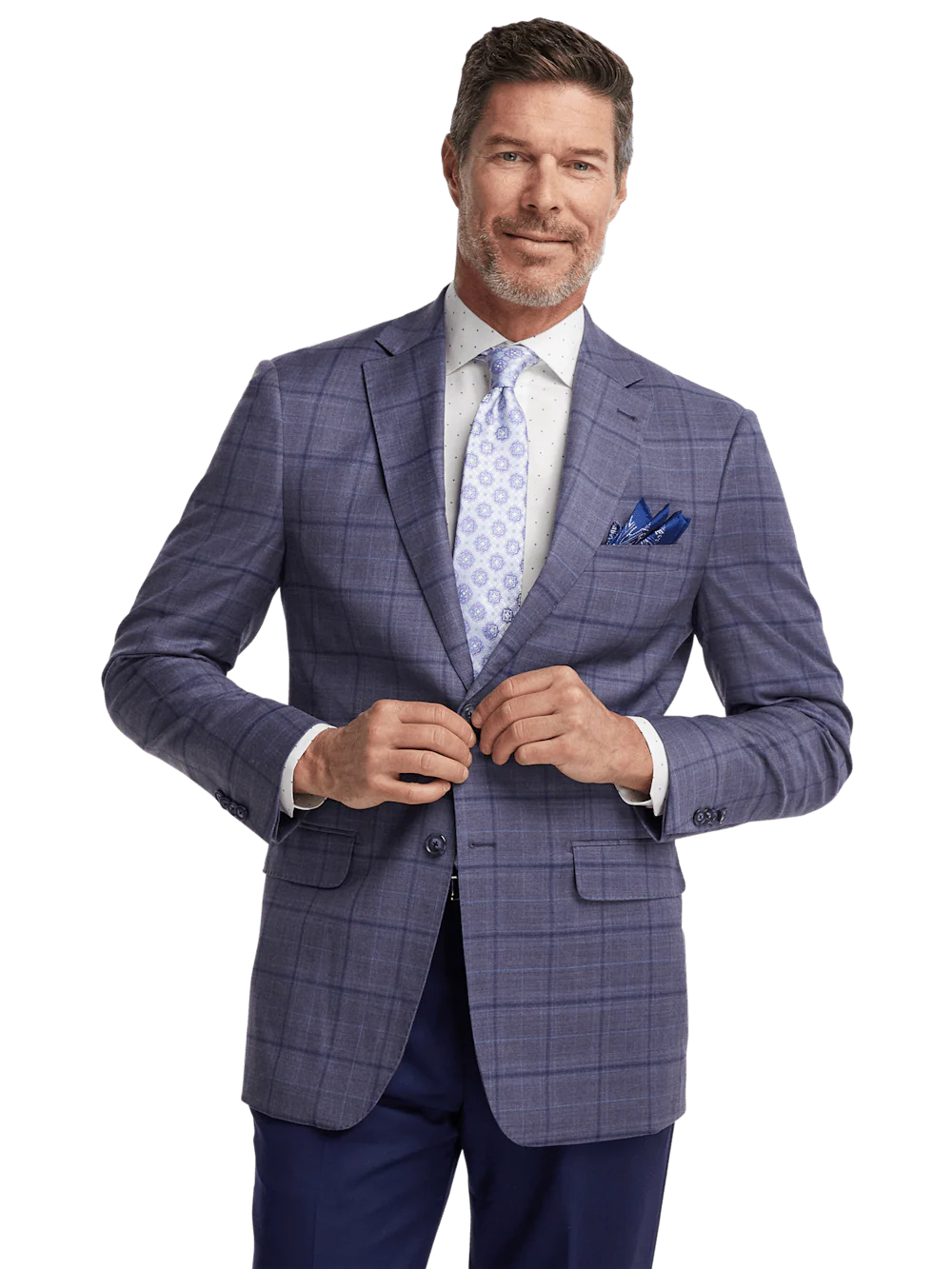 Wool Stretch Windowpane Single Breasted Notch Lapel Sport Coat - Purple - Image 2