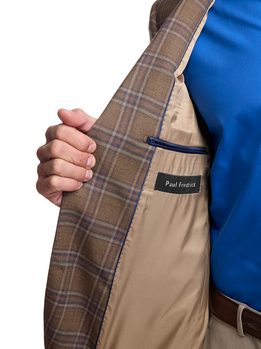 Wool Windowpane Single Breasted Notch Lapel Sport Coat - Tan/blue - Image 5