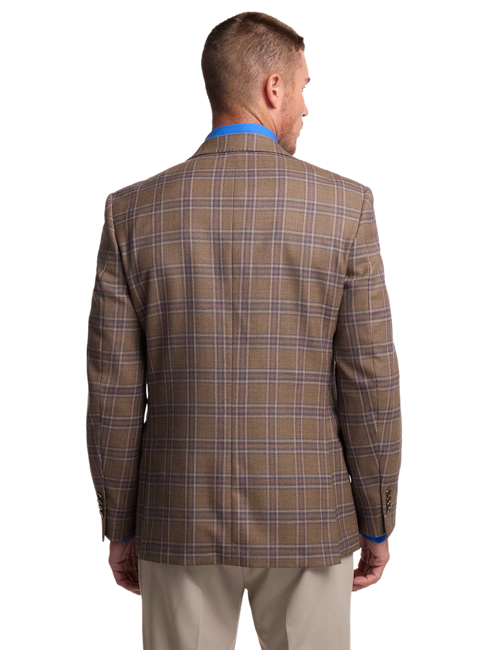 Wool Windowpane Single Breasted Notch Lapel Sport Coat - Tan/blue - Image 8