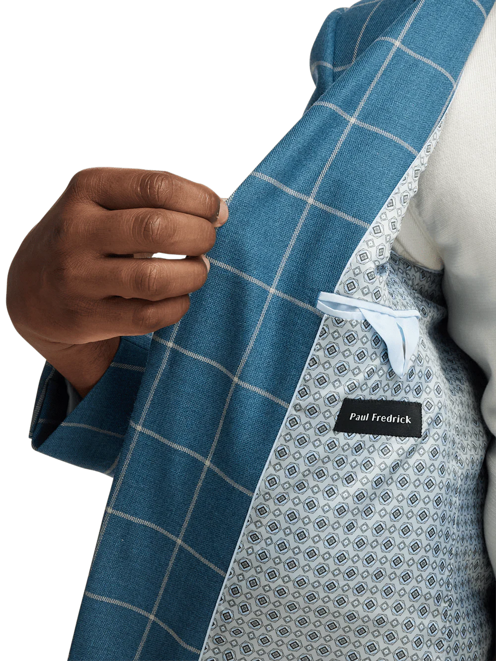 Wool Windowpane Single Breasted Peak Lapel Sport Coat - Teal - Image 4