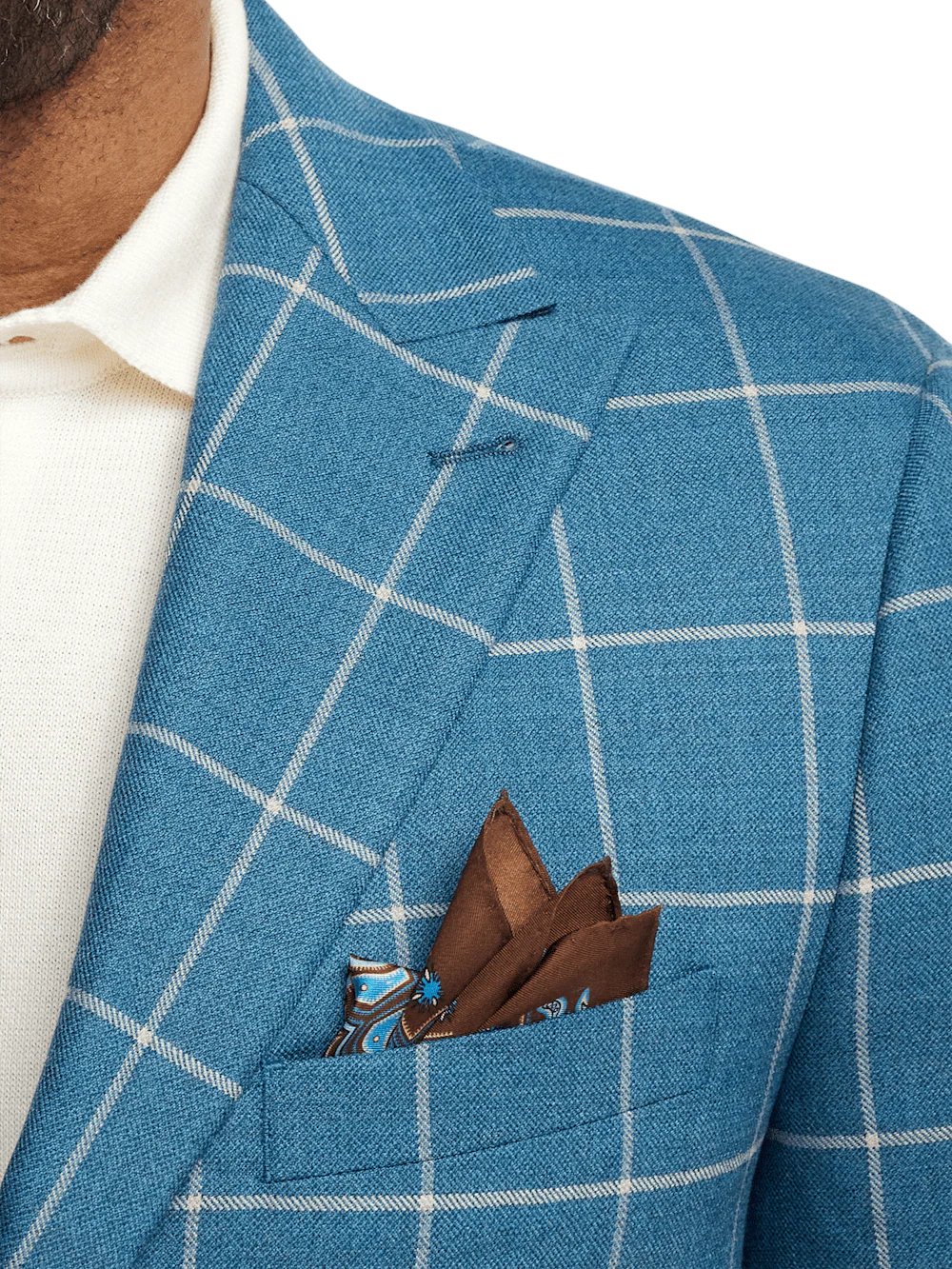Wool Windowpane Single Breasted Peak Lapel Sport Coat - Teal - Image 6